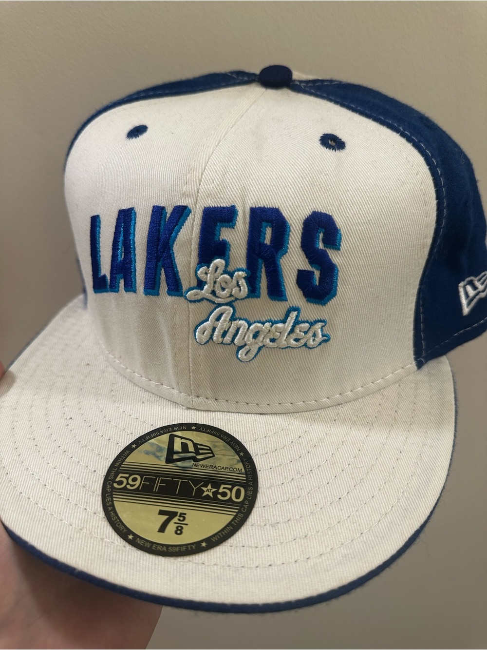 Los Angeles Lakers White & Blue Fitted Hat y2k era 7 5/8